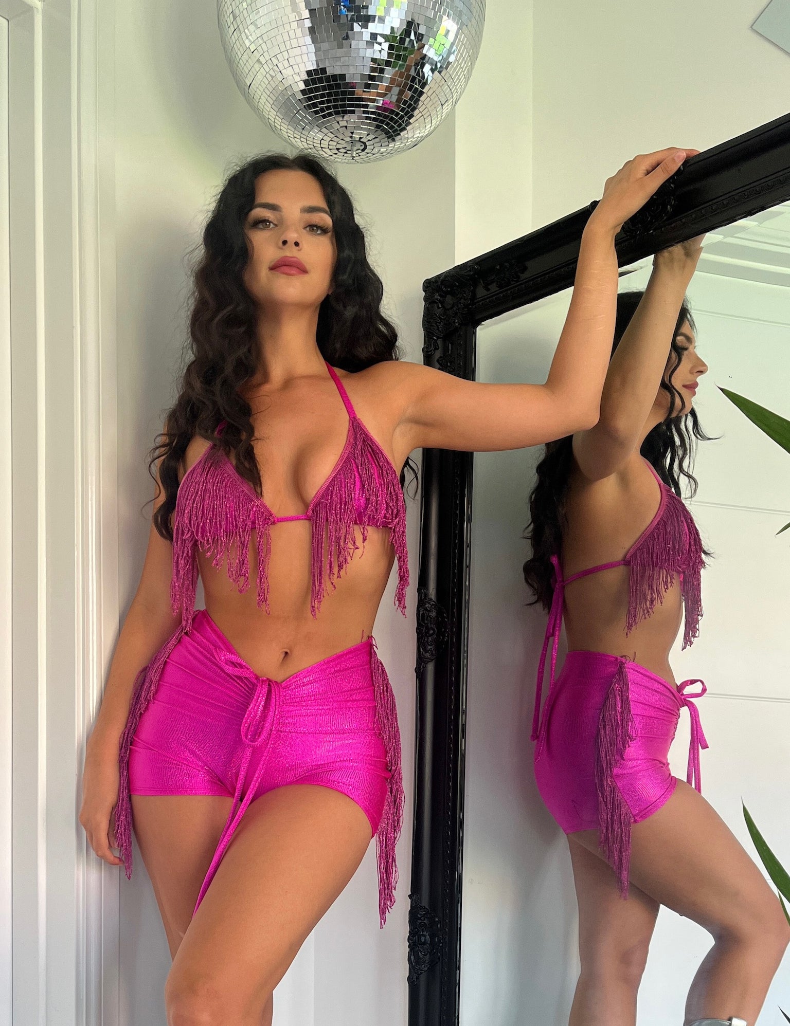 Hot pink sparkle hologram - Bralet & shorts  image 0
