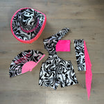 Monochrome Swirl - Unitard with pink bandeau & Fringe sleeve image 4