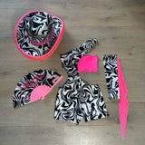 Monochrome Swirl - Unitard with pink bandeau & Fringe sleeve image 4