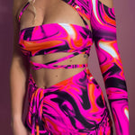 Bandeau, Arm sleeves & Shorts set - UV Wavey print (Pink colour) image 2