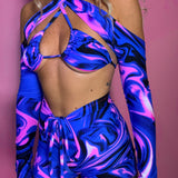 Bralet, Arm sleeves & Shorts set - UV Wavey print (Blue colour) image 2