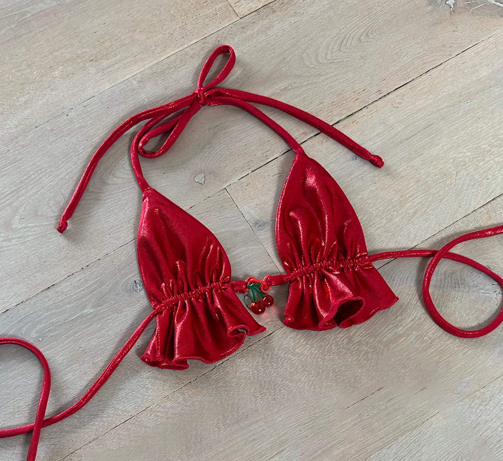 Metallic Red - Cherry charm bralet, layered skirt & rhinestone extreme crop top  image 6