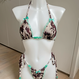 Turquoise & Cow Print (Brown) -  Bikini Top & Bottoms