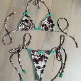 Turquoise & Cow Print (Brown) -  Bikini Top & Bottoms