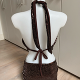 Chocolate Brown Sequin Cowl Neck Top & Skirt (No Bikini)