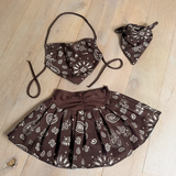 Chocolate Denim Bandana Print - Full Set, Top, Skirt & Bandana