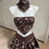 Chocolate Denim Bandana Print - Full Set, Top, Skirt & Bandana