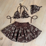 Chocolate Denim Bandana Print - Full Set, Ruffle Bralet, Skirt & Bandana