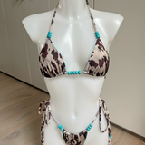 Turquoise & Cow Print (Brown) -  Bikini Top & Bottoms
