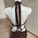 Chocolate Brown Bikini Set, Sequin Cowl Neck Top & Skirt - Bundle