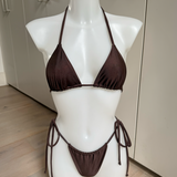 Chocolate Brown Bikini Set, Poncho & Tie Skirt