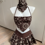 Chocolate Denim Bandana Print - Full Set, Top, Skirt & Bandana