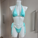 Mint Bikini Set, Sequin Cowl Neck Top & Skirt - Bundle