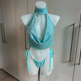 Mint Bikini Set & Sequin Cowl Neck Top