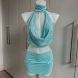 Sequin Cowl Neck Top & Skirt (No Bikini)