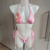Pearl Beaded Baby Pink Bikini Set