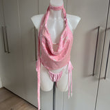 Baby Pink Bikini Set & Sequin Cowl Neck top