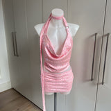 Baby Pink Bikini Set, Sequin Cowl Neck top & Mini Skirt - Bundle