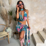 Chiffon Cowl Neck Top & Skirt
