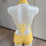Lemon Yellow  - Crinkle Halter Neck Top & Shorts