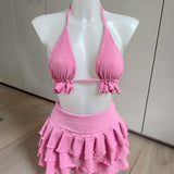 Ruffle Bralet & Rara Skirt Set - Pink
