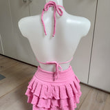 Ruffle Bralet & Rara Skirt Set - Pink
