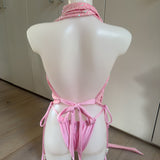 Baby Pink Bikini Set & Sequin Cowl Neck top