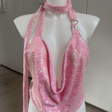 Baby Pink Sequin Cowl Neck Top