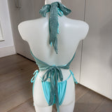 Mint Bikini Set with Metallic Mint Sheer Cowl Neck Top