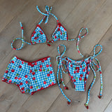 Cherry Gingham Bikini Set & Shorts - Blue