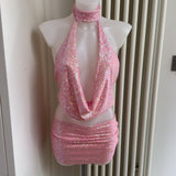 Baby Pink Bikini Set, Sequin Cowl Neck Top & Skirt - Bundle