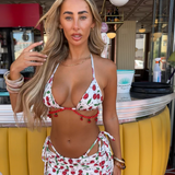 Bikini Set & Skirt -  Disco Cherry (White)