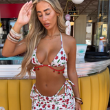 Bikini Set & Skirt -  Disco Cherry (White)