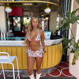 Bikini Set & Skirt -  Disco Cherry (White)