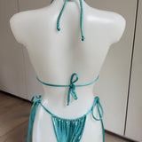 Metallic Aqua - Pearl Beaded Bikini Top