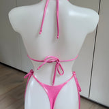Metallic Barbie Pink - Pearl Beaded Bikini Top