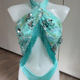 Aqua Sequin Fringe Mini Skirt