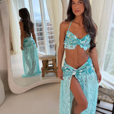 Aquamarine Sequin Embellished Maxi Skirt