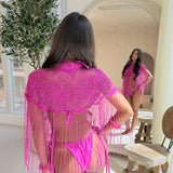 Hot Pink Hand Embellished Beaded Cape