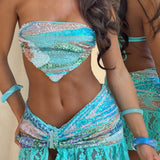 Blue Sequin Embellished Mini Skirt