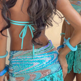 Blue Sequin Embellished Mini Skirt