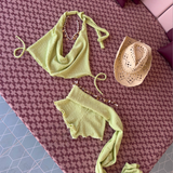 Cowl Neck Top & Side Tie Shorts - Green