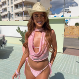 Baby Pink Bikini Set & Sequin Cowl Neck Top - Bundle
