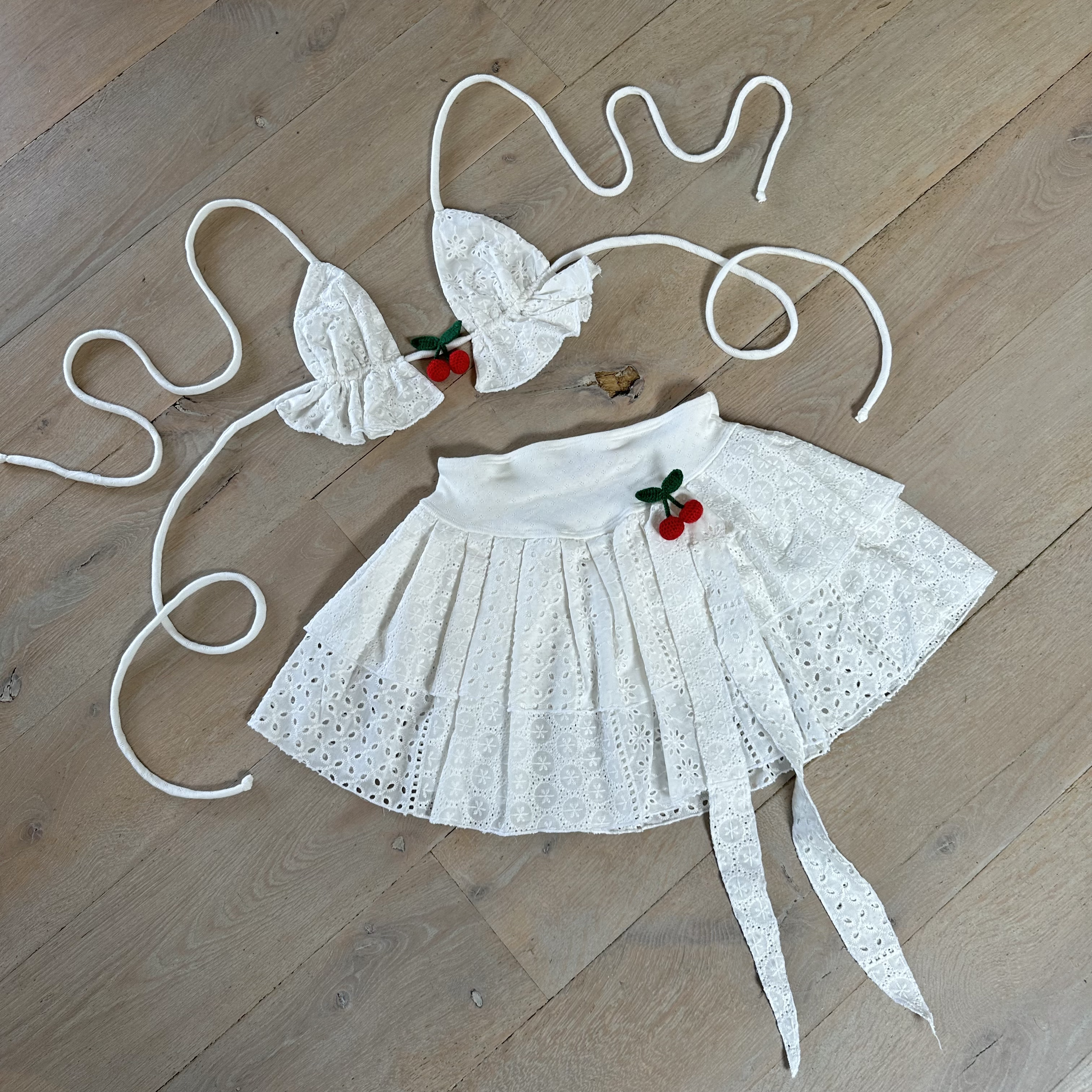 Broderie anglaise embroidered coord - with cherries image 1