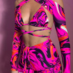 Bralet, Arm sleeves & Shorts set - UV Wavey print (Pink colour) image 0