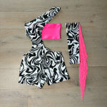 Monochrome Swirl - Unitard with pink bandeau & Fringe sleeve image 0