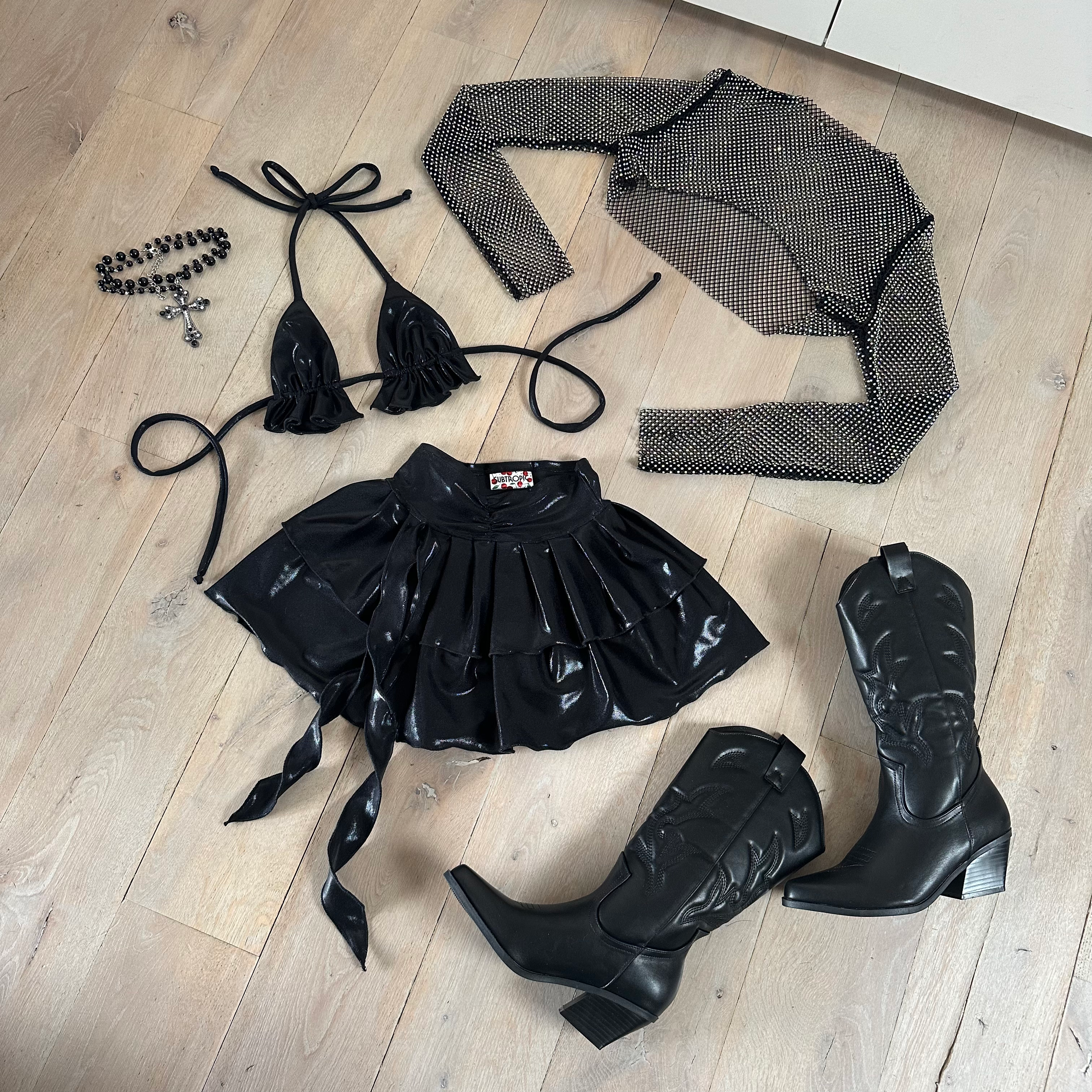 Metallic Black - Rhinestone top, Bralet & Skirt image 1