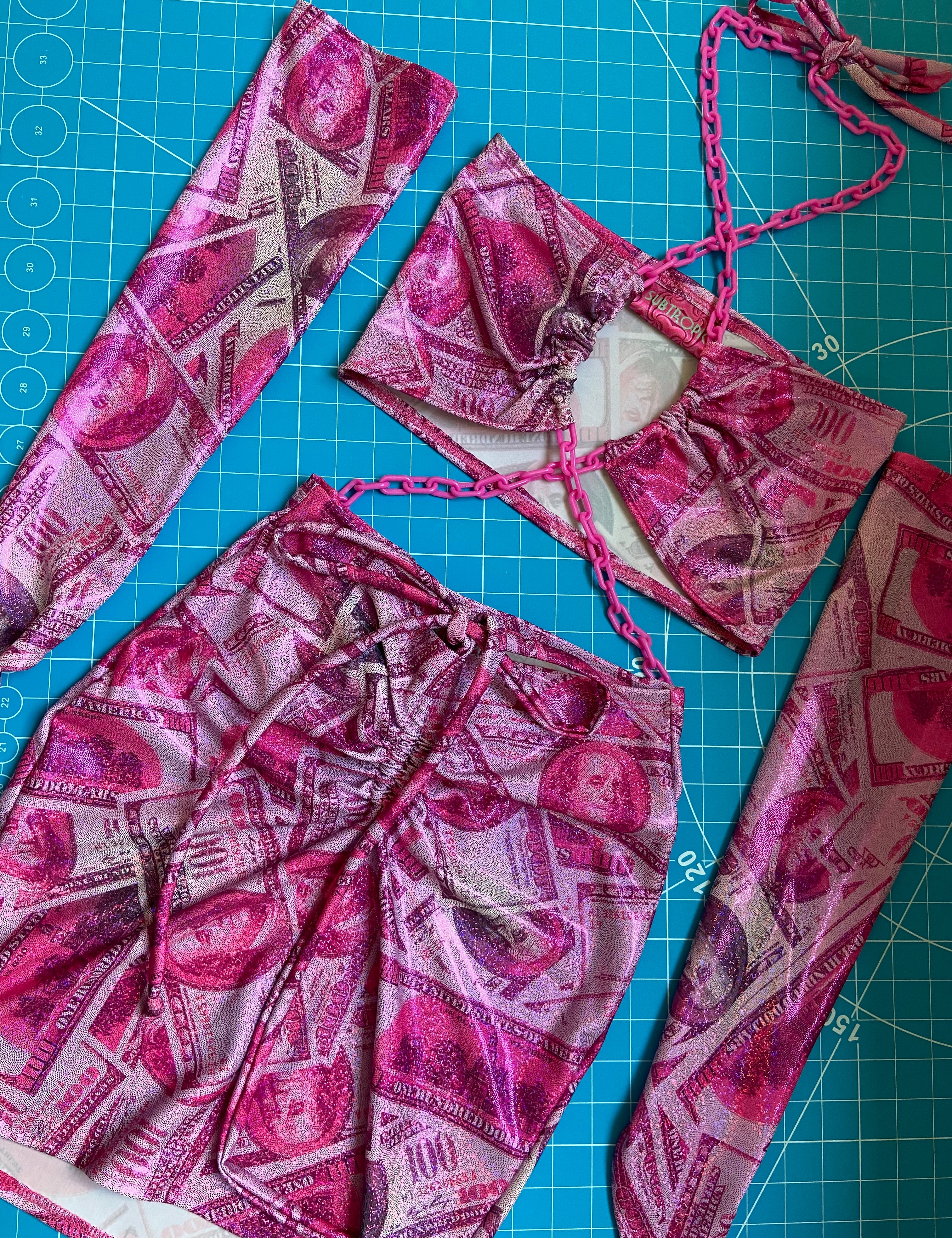 Metallic money print - Full set - top, skirt & arm sleeves - image 1