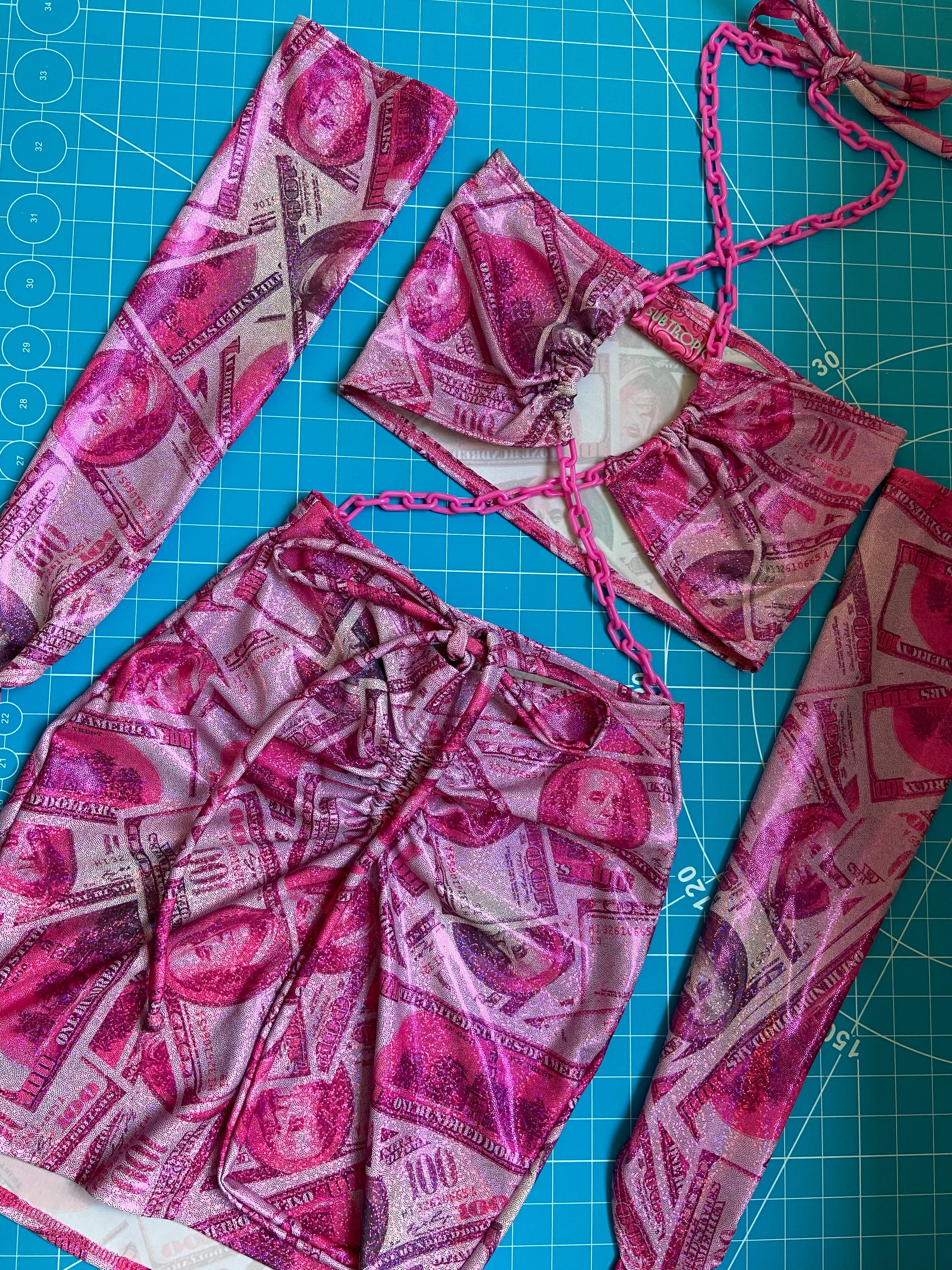 Metallic money print - Full set - top, skirt & arm sleeves - image 1
