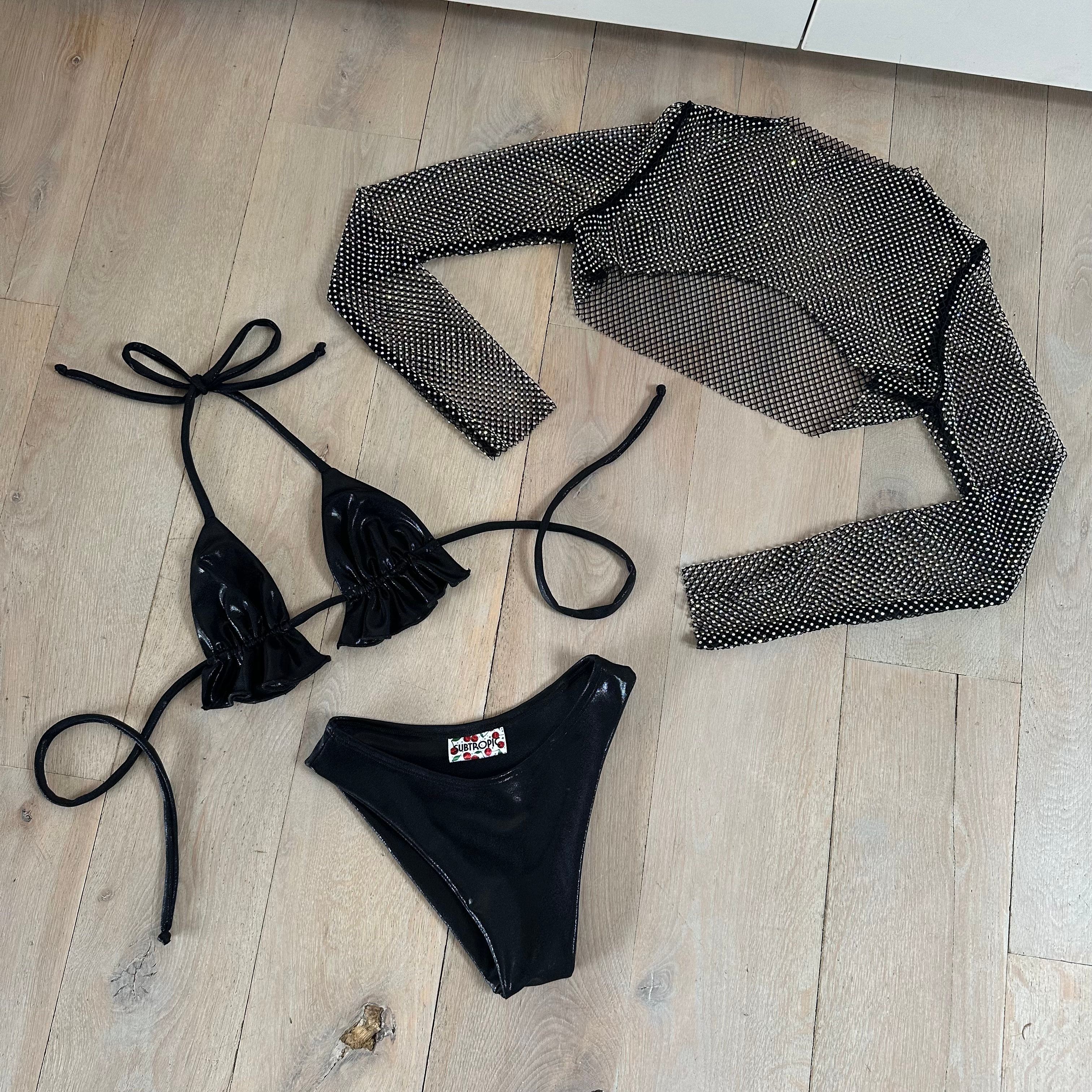 Metallic Black - Rhinestone top, Bralet & bikini bottoms image 1
